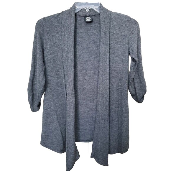 Bobeau Gray Ribbed Trim Roll-Tab Sleeve Open Front Cardigan Sweater Size Small - Picture 1 of 8